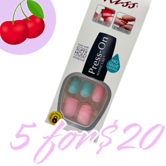Kiss Other - Kiss Press On Manicure 24 Short Length Nails Yes No Maybe Pastel Pink Blue Chic